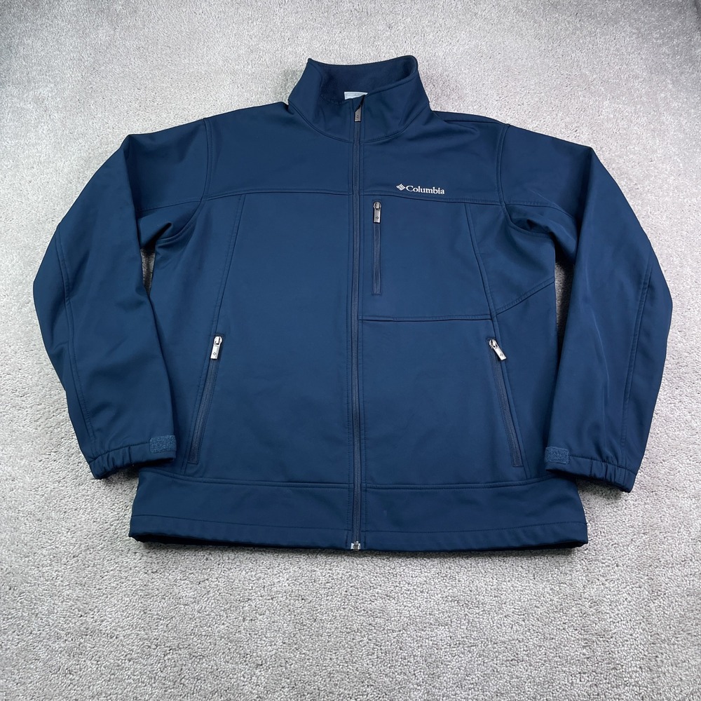 Columbia Jacket Mens Large Blue Ascender Soft Shell Fleece Lined Full Zip Coat